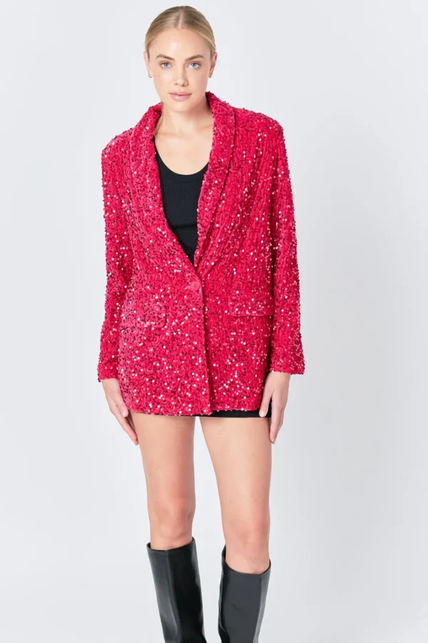 ENDLESS ROSE Blazers | Tops*- Sequins Velvet Blazer FUCHSIA
