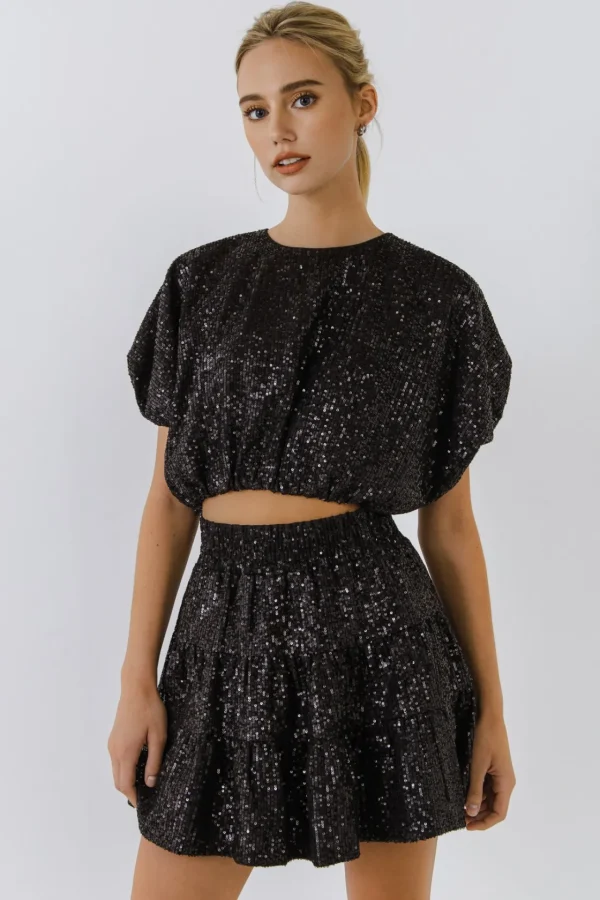 ENDLESS ROSE Matching Sets | Tops*- Sequins Voluminious Crop Top