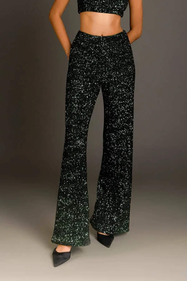 ENDLESS ROSE Matching Sets | Pants*- Sequins Wide Leg Pants EMERALD