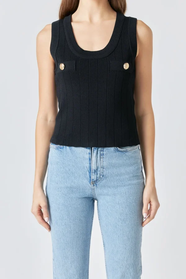 ENDLESS ROSE Sweaters & Knits | Matching Sets*- Shank Button Knit Top BLACK