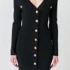 ENDLESS ROSE Knit Dresses | Little Black Dress*- Shank Button V-Neckline Knit Mini Dress