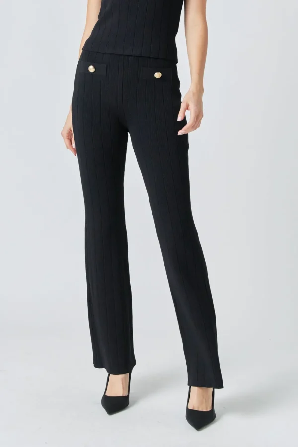 ENDLESS ROSE Pants | Tops*- Shank Button Knit Pants BLACK
