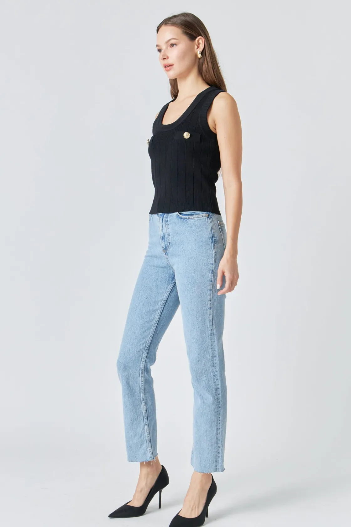 endless_rose__shank_butto_1-3.webp ENDLESS ROSE Sweaters & Knits | Matching Sets*- Shank Button Knit Top BLACK