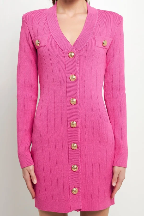 ENDLESS ROSE Knit Dresses | Little Black Dress*- Shank Button V-Neckline Knit Mini Dress