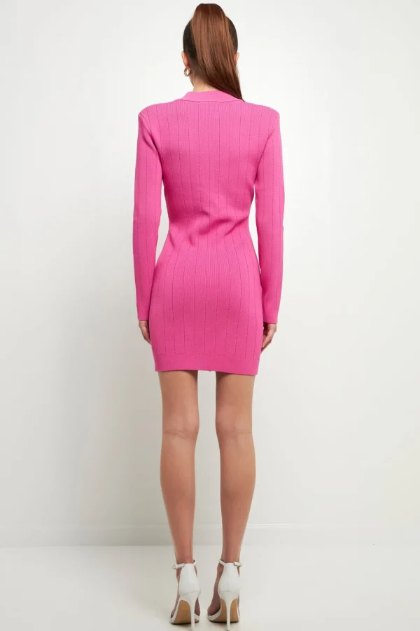 ENDLESS ROSE Knit Dresses | Little Black Dress*- Shank Button V-Neckline Knit Mini Dress