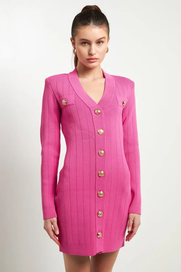 ENDLESS ROSE Knit Dresses | Little Black Dress*- Shank Button V-Neckline Knit Mini Dress