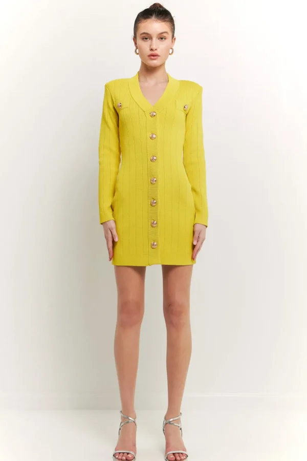 ENDLESS ROSE Knit Dresses | Little Black Dress*- Shank Button V-Neckline Knit Mini Dress