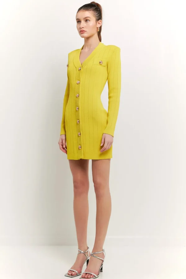 ENDLESS ROSE Knit Dresses | Little Black Dress*- Shank Button V-Neckline Knit Mini Dress