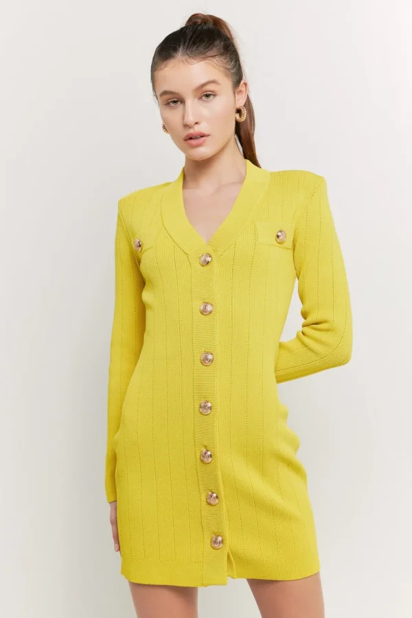 ENDLESS ROSE Knit Dresses | Little Black Dress*- Shank Button V-Neckline Knit Mini Dress