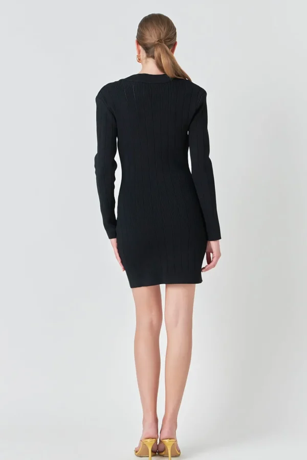 ENDLESS ROSE Knit Dresses | Little Black Dress*- Shank Button V-Neckline Knit Mini Dress