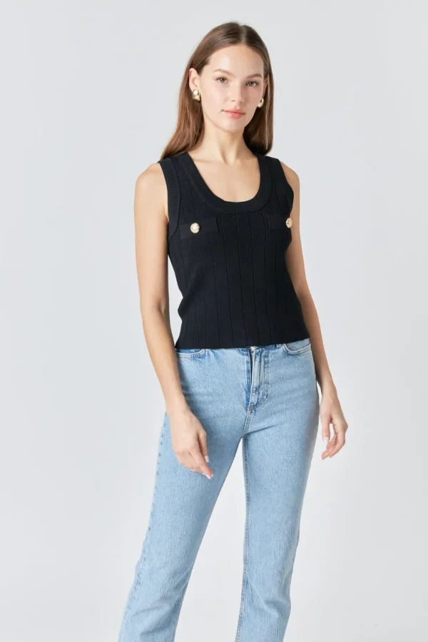 ENDLESS ROSE Sweaters & Knits | Matching Sets*- Shank Button Knit Top BLACK