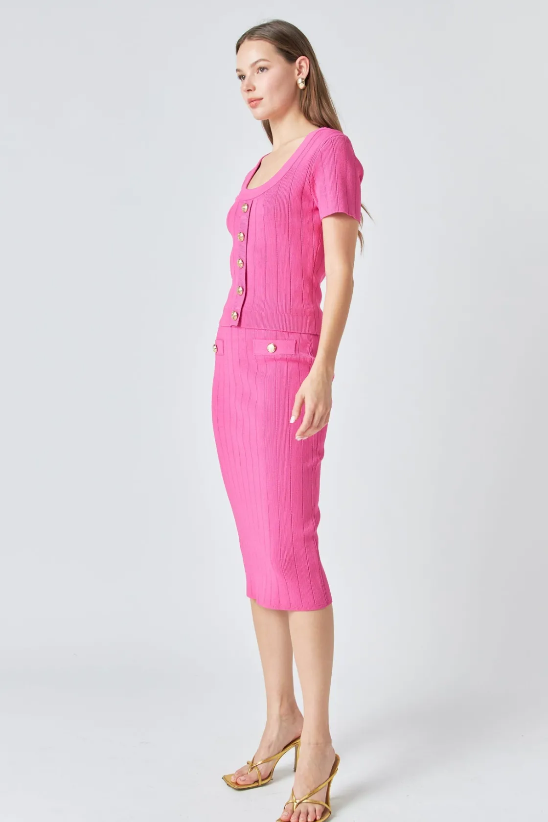 endless_rose__shank_butto_6.webp ENDLESS ROSE Sweaters & Knits | Matching Sets*- Shank Button Midi Skirt
