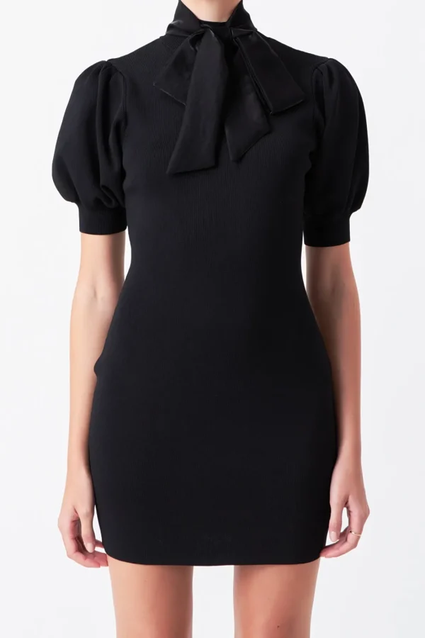 ENDLESS ROSE Knit Dresses | Sweaters & Knits*- Sheen Bow Tie Knit Mini Dress JETBLACK