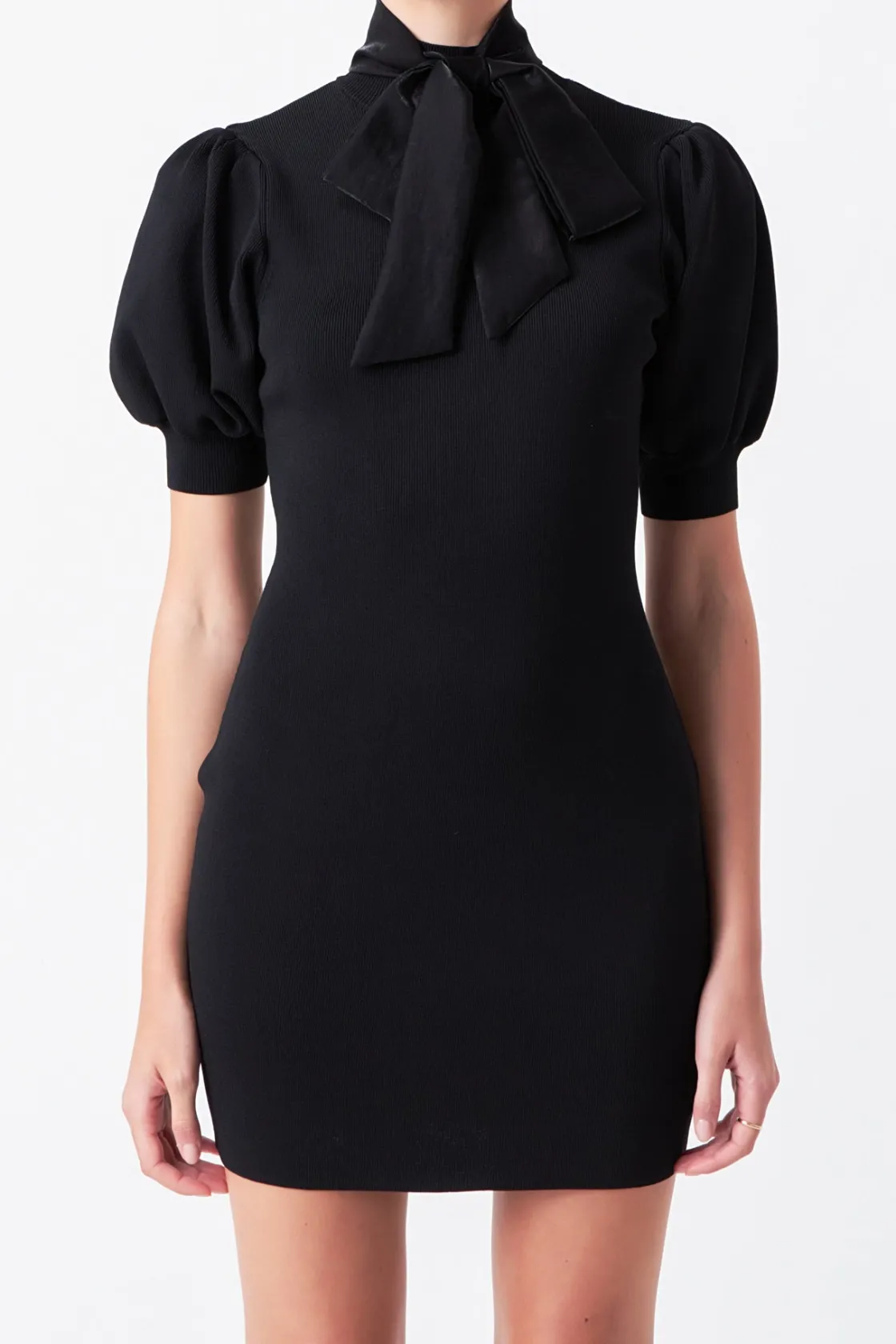 endless_rose__sheen_bow_t_0-1.webp ENDLESS ROSE Knit Dresses | Sweaters & Knits*- Sheen Bow Tie Knit Mini Dress JETBLACK
