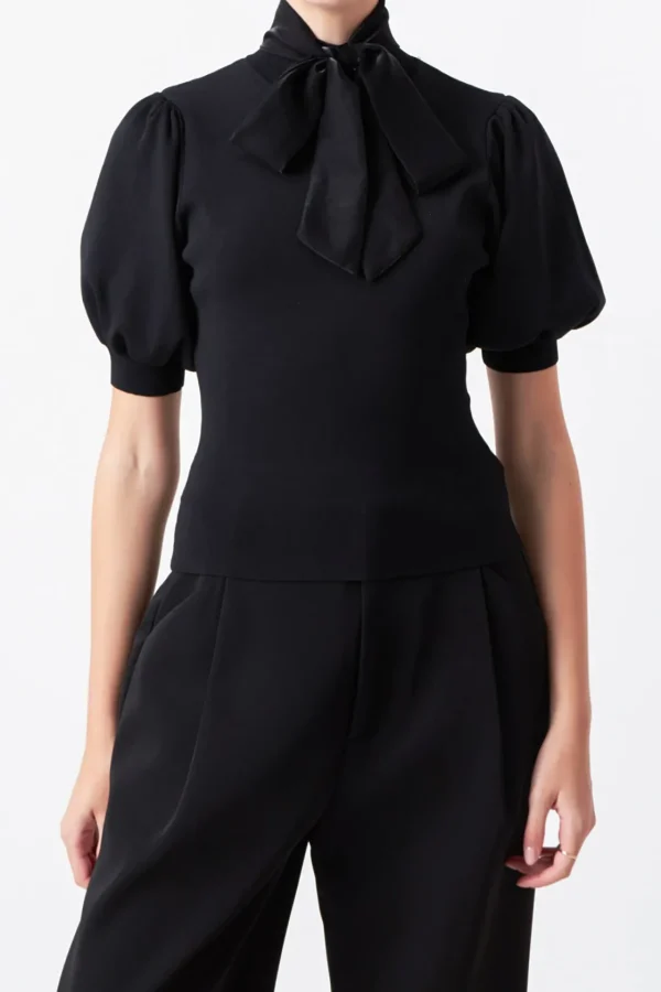 ENDLESS ROSE Sweaters & Knits | Tops*- Sheen Bow Tie Sweater JETBLACK
