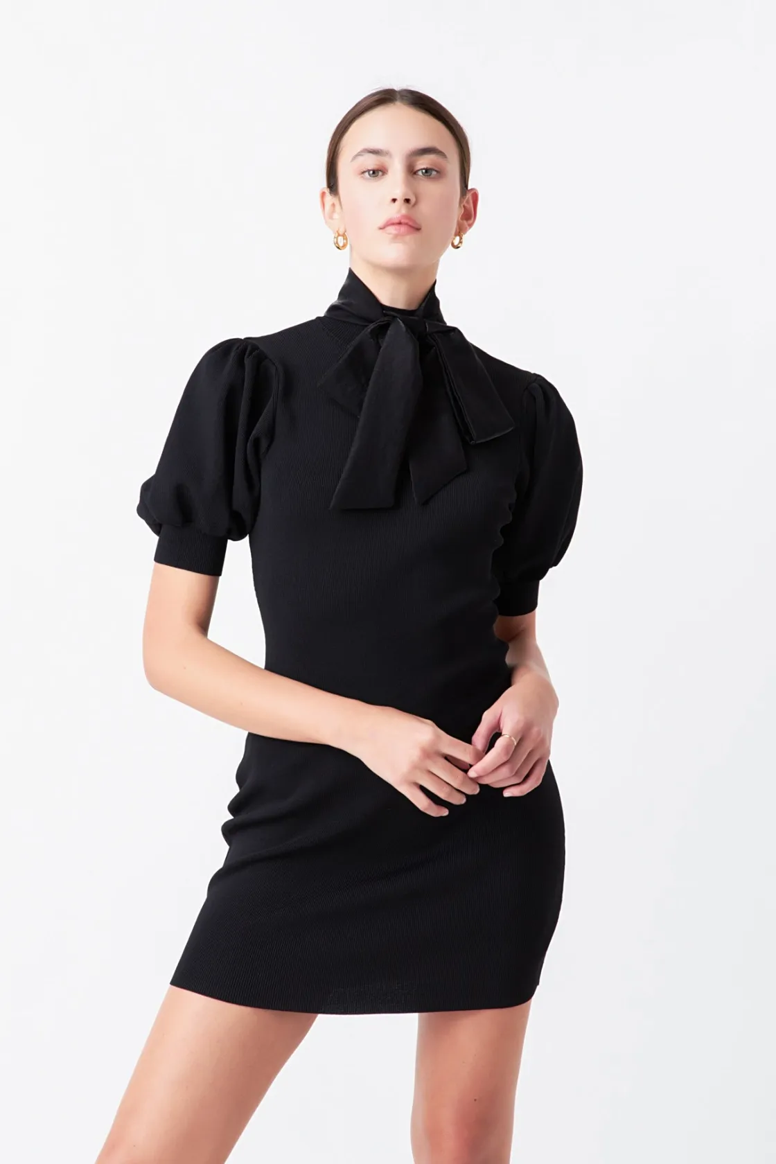 endless_rose__sheen_bow_t_3-1.webp ENDLESS ROSE Knit Dresses | Sweaters & Knits*- Sheen Bow Tie Knit Mini Dress JETBLACK