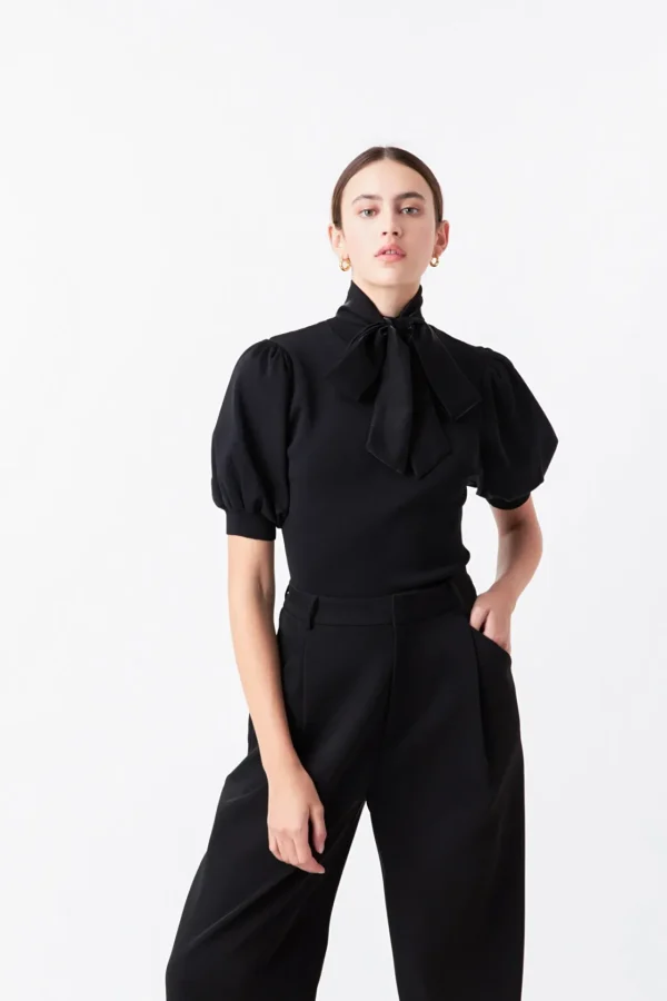 ENDLESS ROSE Sweaters & Knits | Tops*- Sheen Bow Tie Sweater JETBLACK
