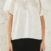 ENDLESS ROSE Tops*- Sheen Crinkle Bow Detail Top CREAM