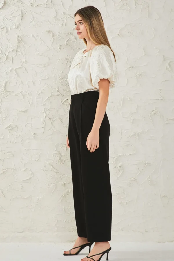 ENDLESS ROSE Tops*- Sheen Crinkle Bow Detail Top CREAM