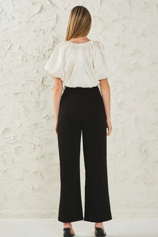 ENDLESS ROSE Tops*- Sheen Crinkle Bow Detail Top CREAM