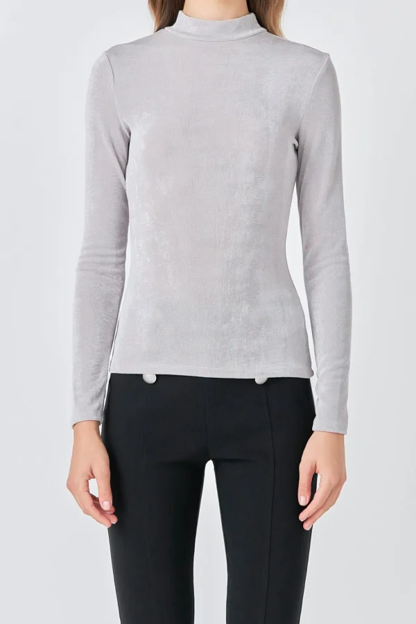 ENDLESS ROSE Tops*- Sheen Stretch Long Sleeve Top