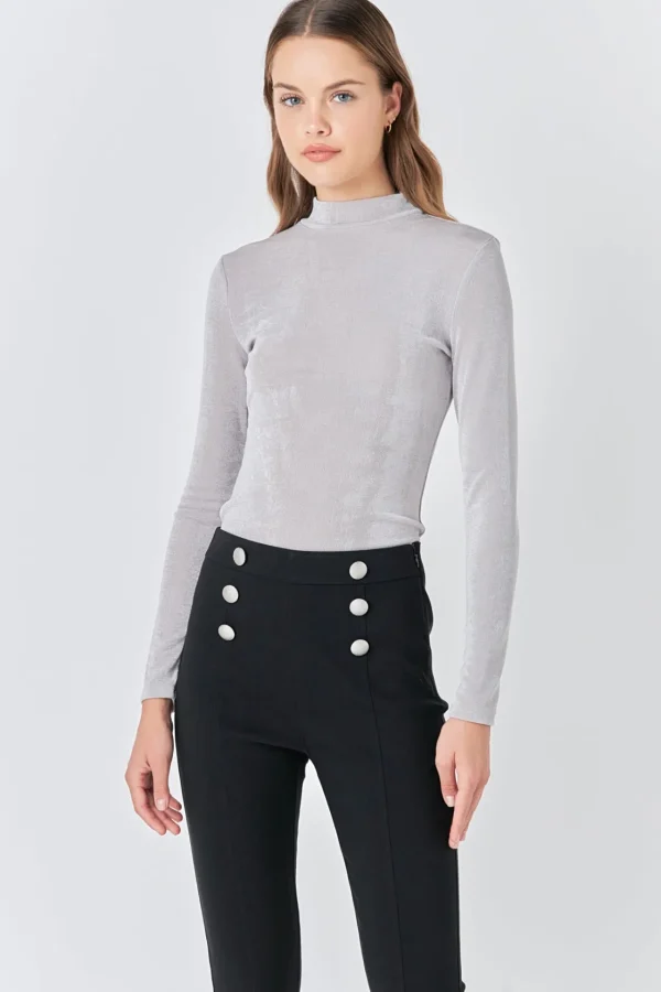 ENDLESS ROSE Tops*- Sheen Stretch Long Sleeve Top