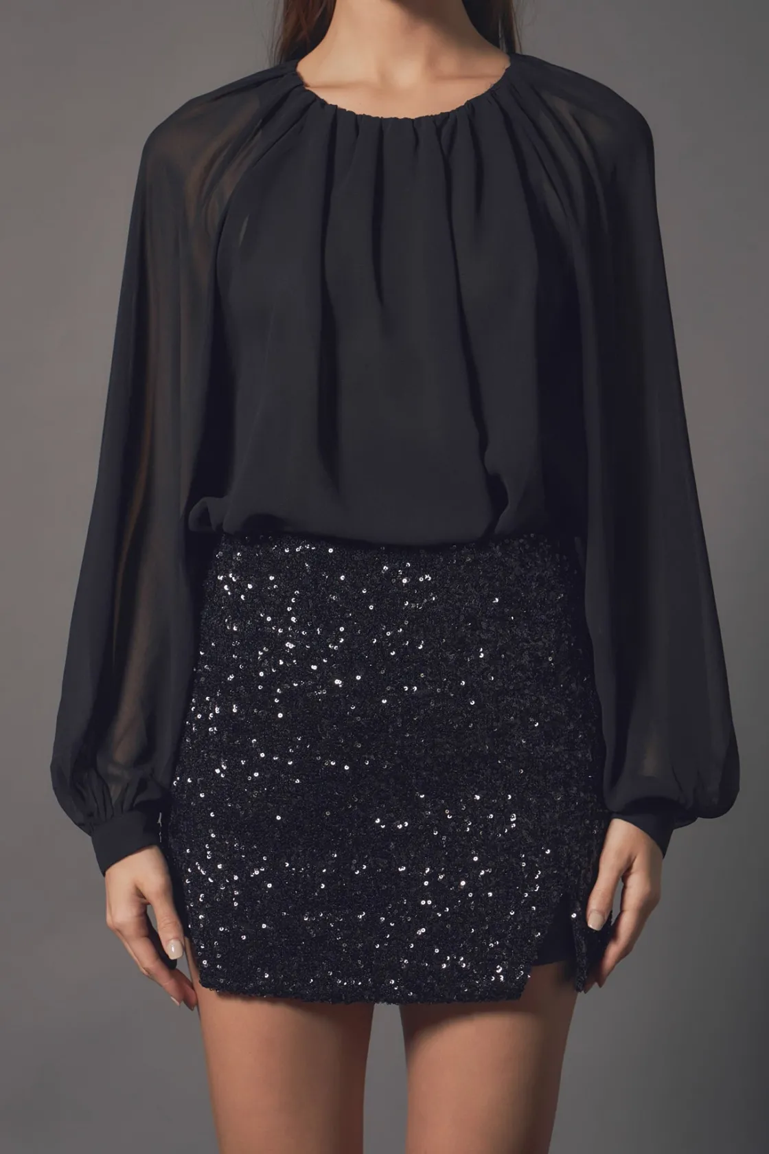 endless_rose__sheer_ballo_0.webp ENDLESS ROSE Tops*- Sheer Balloon Bodysuit BLACK