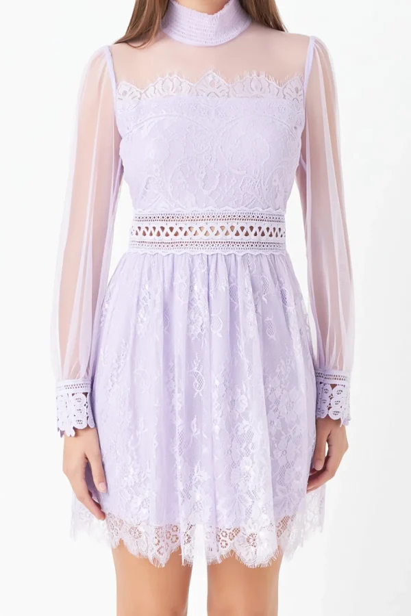ENDLESS ROSE Lace Dresses | Little Black Dress*- Sheer Long Sleeve Lace Mini Dress