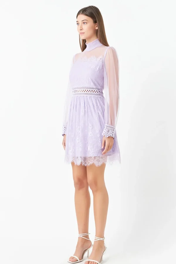 ENDLESS ROSE Lace Dresses | Little Black Dress*- Sheer Long Sleeve Lace Mini Dress