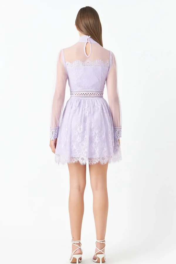 ENDLESS ROSE Lace Dresses | Little Black Dress*- Sheer Long Sleeve Lace Mini Dress