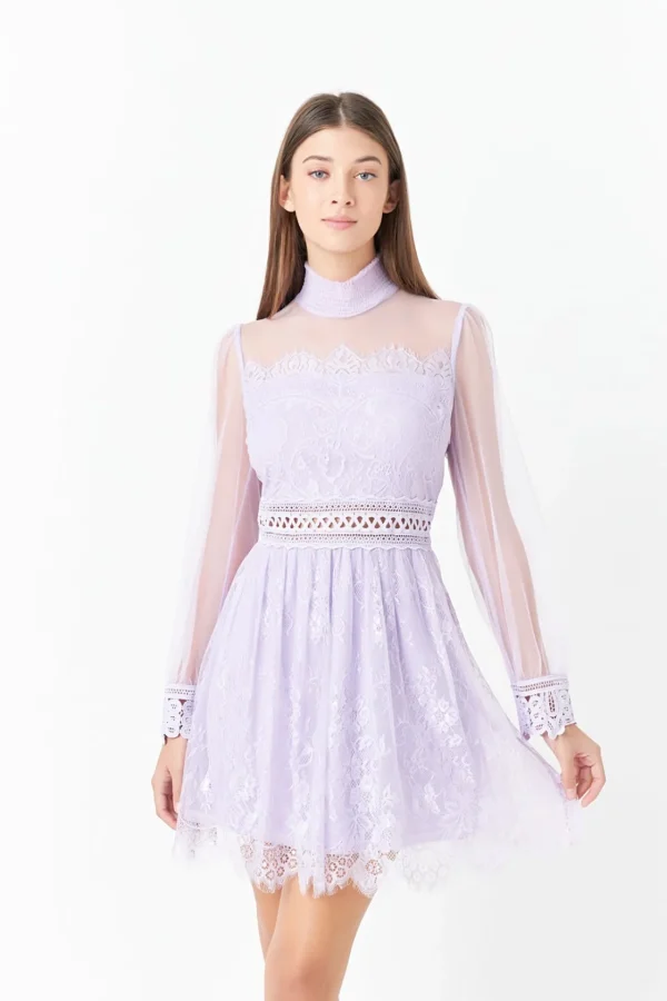 ENDLESS ROSE Lace Dresses | Little Black Dress*- Sheer Long Sleeve Lace Mini Dress