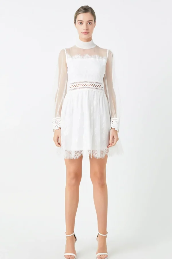 ENDLESS ROSE Lace Dresses | Little Black Dress*- Sheer Long Sleeve Lace Mini Dress