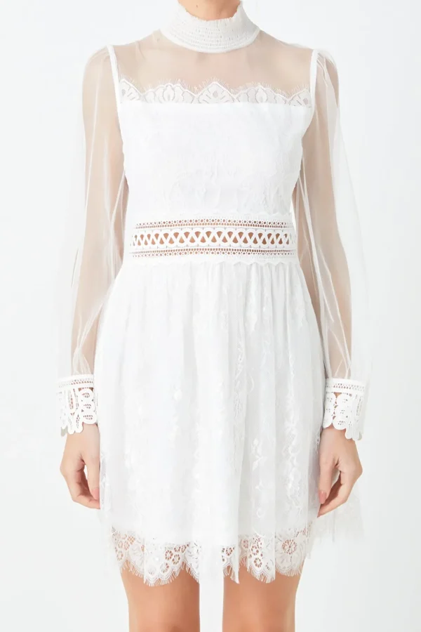 ENDLESS ROSE Lace Dresses | Little Black Dress*- Sheer Long Sleeve Lace Mini Dress
