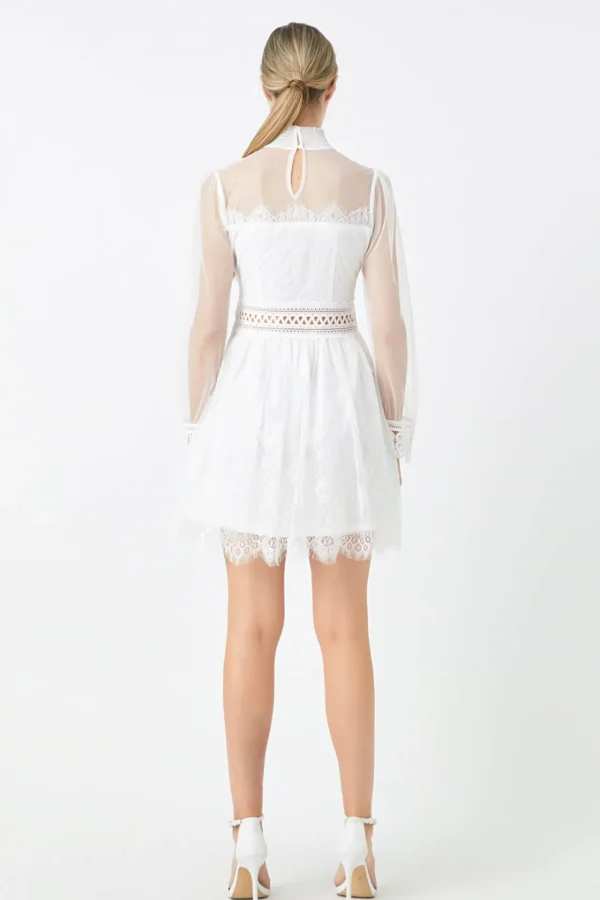 ENDLESS ROSE Lace Dresses | Little Black Dress*- Sheer Long Sleeve Lace Mini Dress