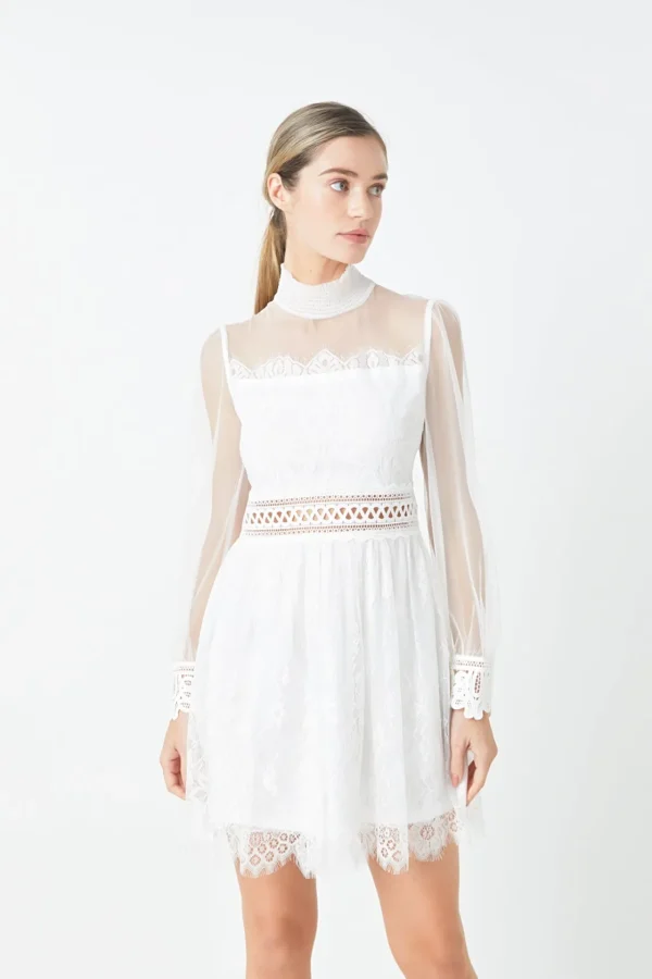 ENDLESS ROSE Lace Dresses | Little Black Dress*- Sheer Long Sleeve Lace Mini Dress