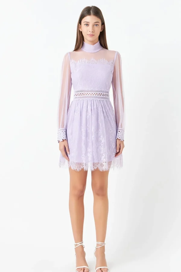ENDLESS ROSE Lace Dresses | Little Black Dress*- Sheer Long Sleeve Lace Mini Dress