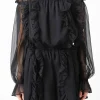 ENDLESS ROSE Tops*- Sheer Sleeves Off the Shoulder Ruffled Romper