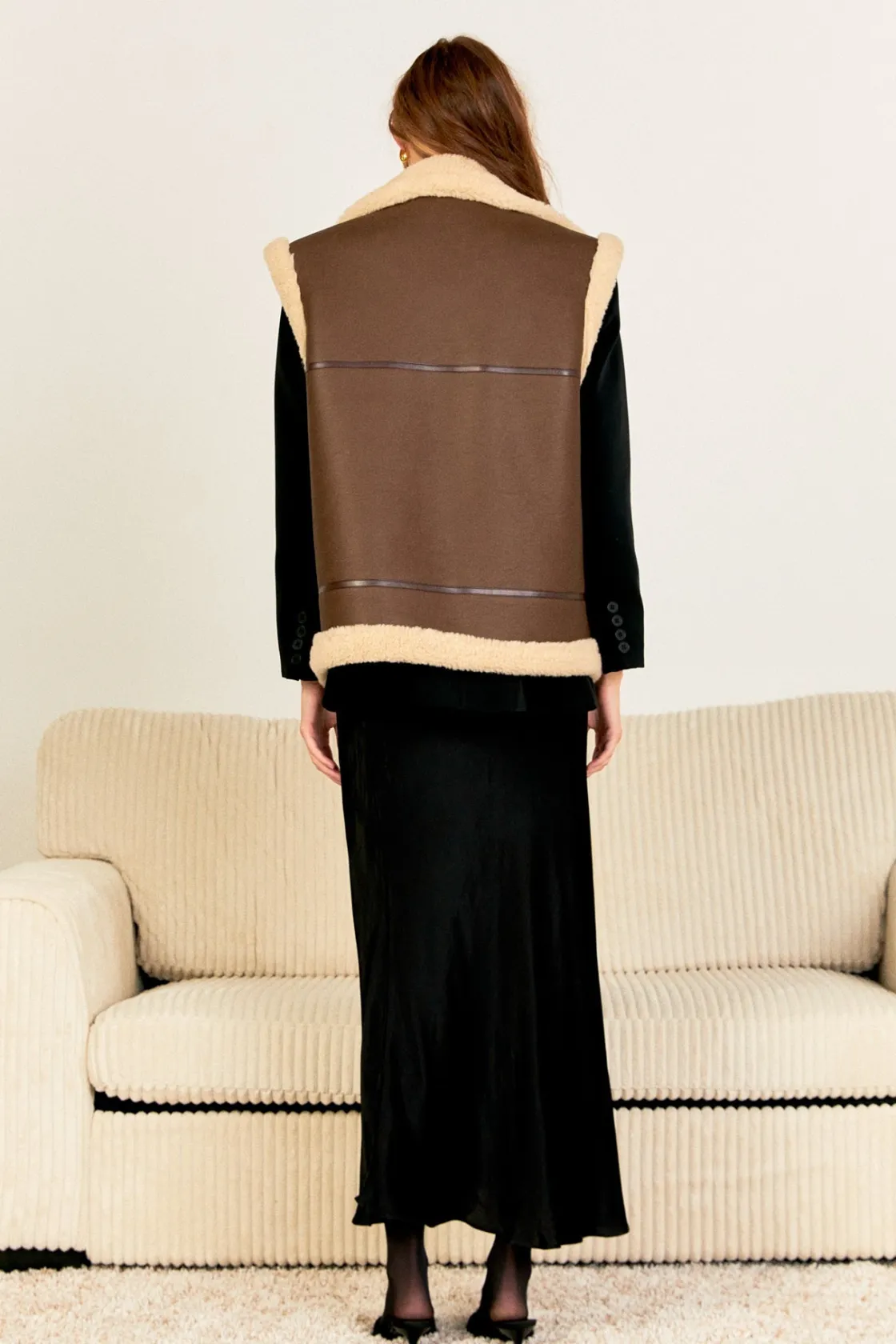 endless_rose__sherpa_line_2.webp ENDLESS ROSE Jackets & Coats | Tops*- Sherpa Lined Faux Leather Vest CHOCOLATEBROWN