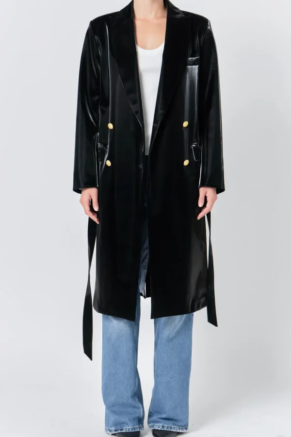 ENDLESS ROSE Jackets & Coats | Tops*- Shiny Faux Leather Trench Coat BLACK
