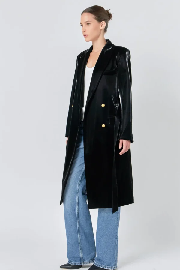 ENDLESS ROSE Jackets & Coats | Tops*- Shiny Faux Leather Trench Coat BLACK