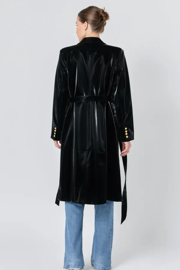 ENDLESS ROSE Jackets & Coats | Tops*- Shiny Faux Leather Trench Coat BLACK