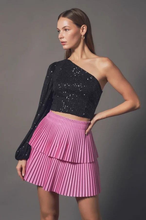 ENDLESS ROSE Skirts | Tops*- Shiny Pu Pleated Mini Skirt