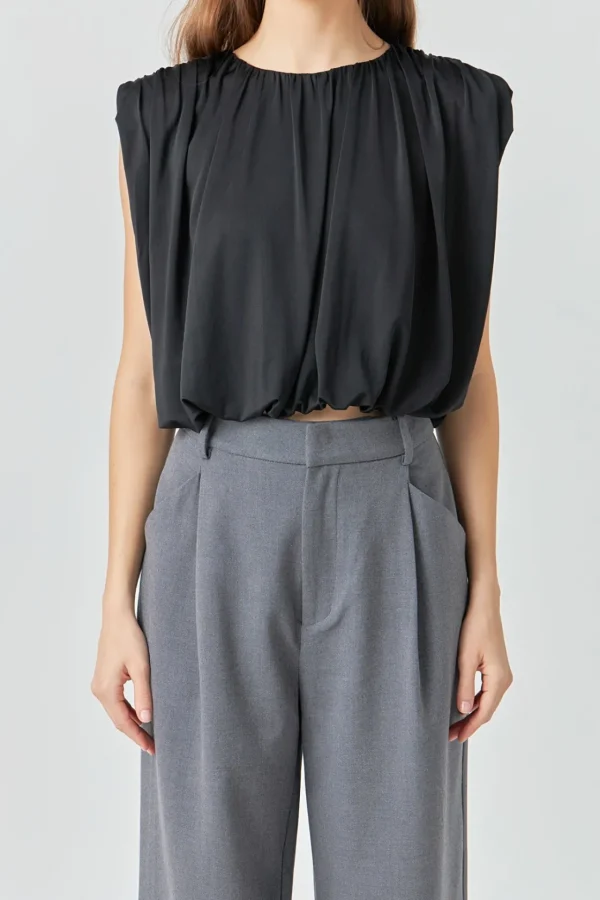 ENDLESS ROSE Tops*- Shirred Shoulder Cropped Top