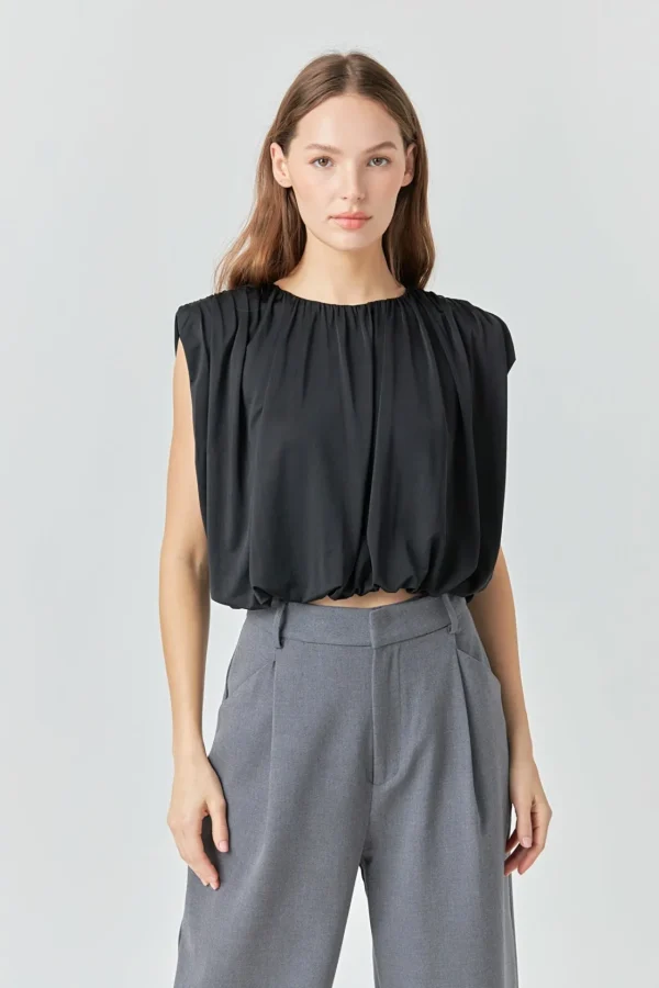 ENDLESS ROSE Tops*- Shirred Shoulder Cropped Top