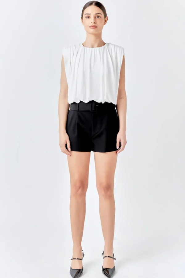 ENDLESS ROSE Tops*- Shirred Shoulder Cropped Top
