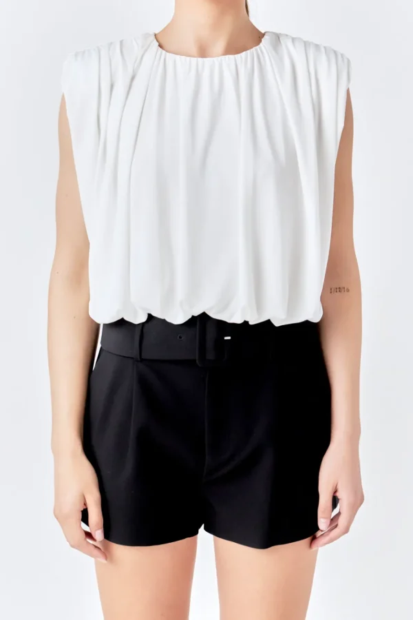 ENDLESS ROSE Tops*- Shirred Shoulder Cropped Top