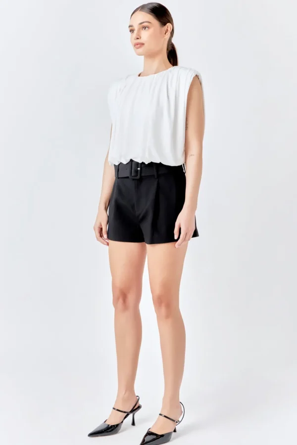 ENDLESS ROSE Tops*- Shirred Shoulder Cropped Top