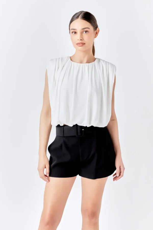 ENDLESS ROSE Tops*- Shirred Shoulder Cropped Top