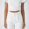 ENDLESS ROSE Tops*- Shirring Detail Puff Sleeve Cropped Top WHITE