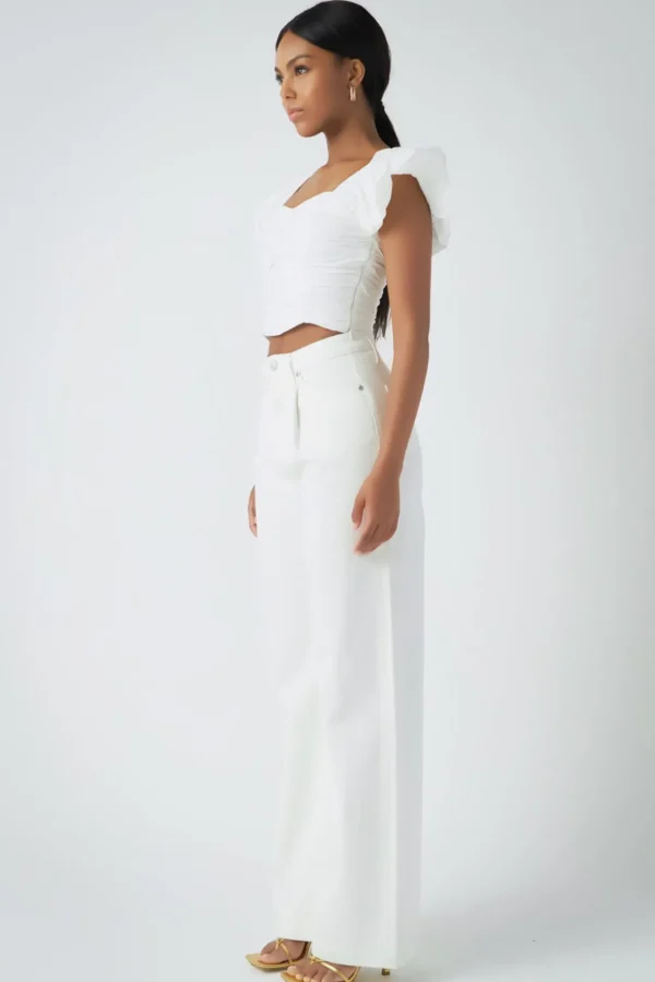 ENDLESS ROSE Tops*- Shirring Detail Puff Sleeve Cropped Top WHITE